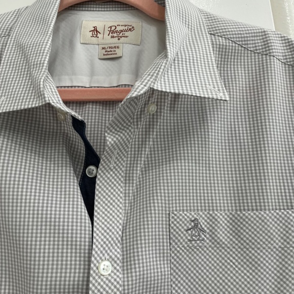 Original Penguin Short Sleeve Button Down Mens Shirt - Tan/Grey Gingham - XL - Picture 5 of 8